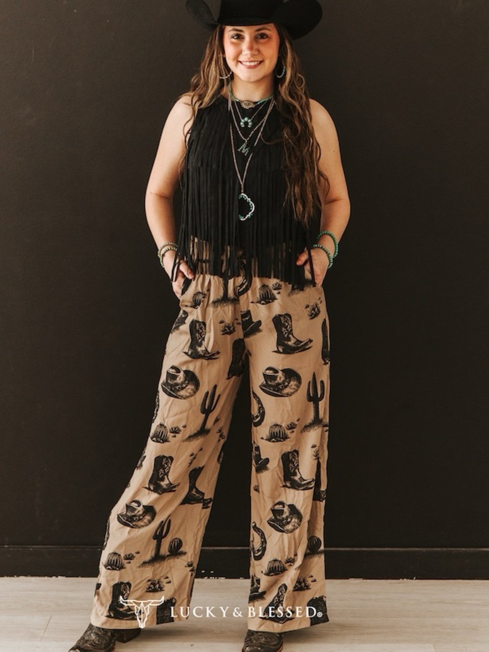Lucky & Blessed Wide-Leg Elastic-Waist Pants - Western Elements - Picture 6 of 6